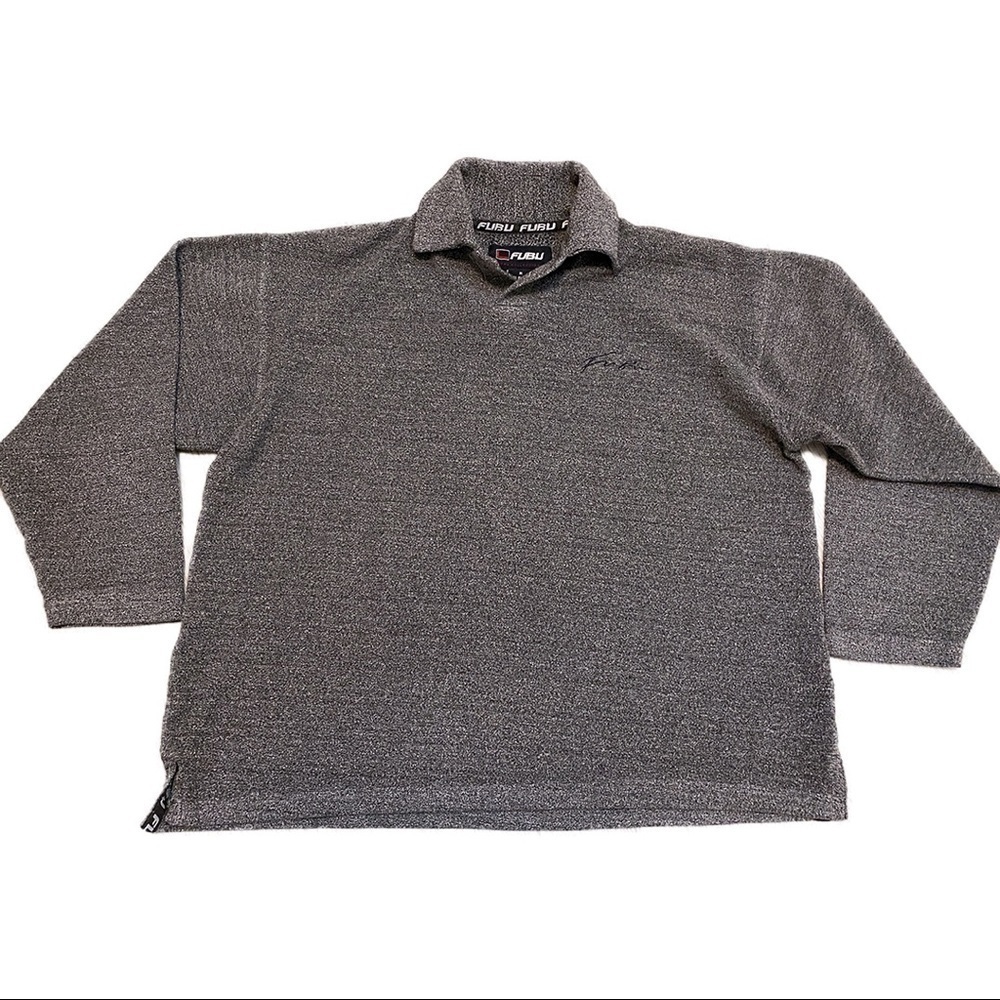 FUBU Vintage Fleece Collared Long Sleeve Streetwear Sweater - Mens Small
